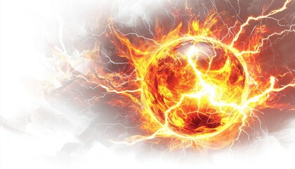 Wall Mural - A fiery, electrifying sphere surrounded by dynamic energy and light, symbolizing power and intensity.