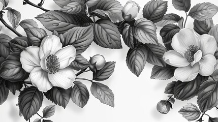 Drawn graphic illustration Botany. You will enjoy using these pattern in your interior project, mural, poster, fresco, wallpaper, home decor, card, textile, invivtation, packaging