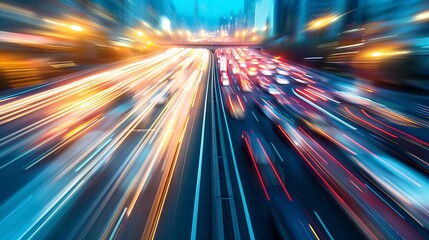Wall Mural - high speed urban traffic on a city highway during evening rush