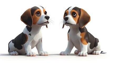 Dog friends. Cute puppies with happy playful and straight neutral expressions, emotions. Two Beagle in different pose. Funny pets, canine animals. Flat vector illustration isolated on white background