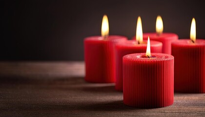 Set of pillar candles with flames illuminated, religious background, copy space, calm, meditation background.