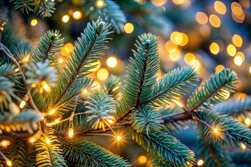 Wall Mural - christmas tree branch with warm lights joyful holidays christmas atmosphere