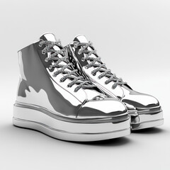 Silver shoes with white soles blending well.