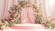 © VIK - The pedestal is pink with a floral archway and decorations, which is ideal for displaying products.