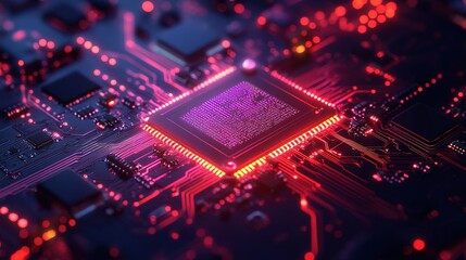 Abstract technology background of a computer system with processor and electronic circuit