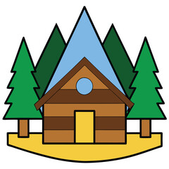 wooden cabin flat clipart vector illustration white background