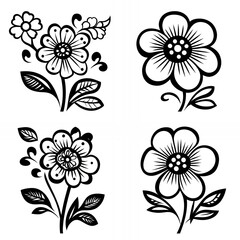 Poster - Four black and white floral illustrations.