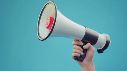 3D rendering of a hand holding a megaphone