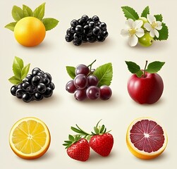 Canvas Print - A collection of fresh fruit, including berries, citrus, and apples.