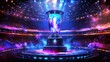 © prastiwi - A glowing trophy surrounded by vibrant lights in a grand arena setting.