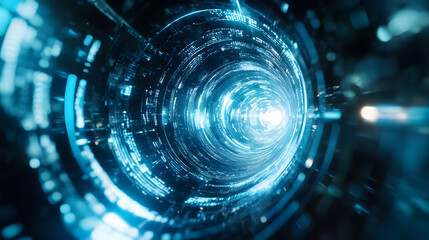 Wall Mural - a blue tunnel with a bright light shining through it
