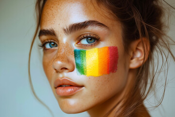 Sticker - A woman with a rainbow painted on her face