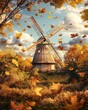 © AssanAI.Studio - Autumn Windmill Framed by Golden Foliage