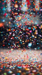 Hyper-realistic confetti falls gracefully, adding excitement to the scene, cheerful atmosphere, celebration vibes, festive moment, colorful decorations, joyful experience, party fun