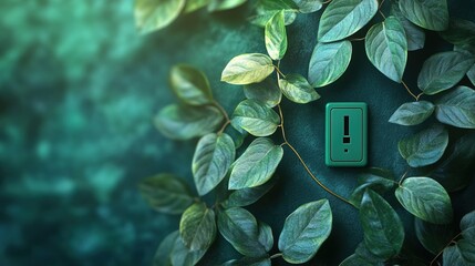 Green electric plug with leaves and a green power switch