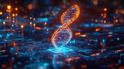 Poster - Glowing DNA Helix on a Digital Circuit Board