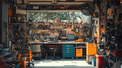 A bustling workshop filled with tools and equipment 