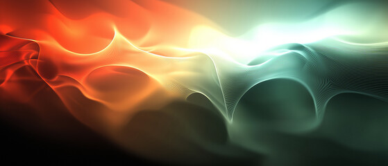 Flowing abstract wave pattern in warm red and cool green tones, digital art with smooth gradients