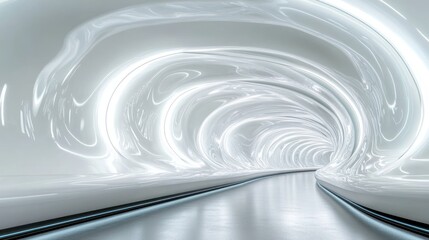 A futuristic tunnel with glowing white walls and a smooth path.