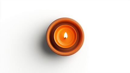 diya top view, on white background, single diya lamp