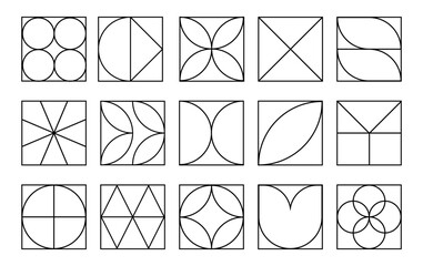 Wall Mural - set, collection line geometric shapes. trendy set with shapes different style. bauhaus, futuristic, 