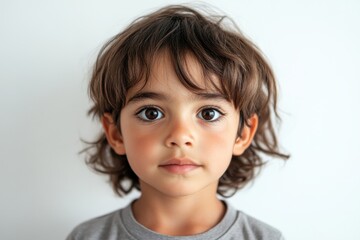 Close-up portrait of young boy with curly hair