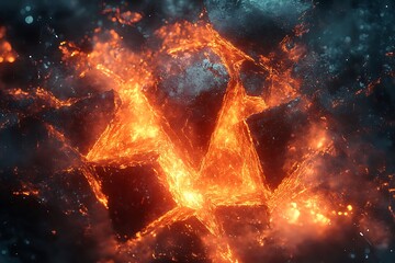Poster - Abstract fiery fractal shape on dark background, digital art.