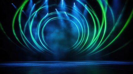 Wall Mural - abstract green and blue stage lights with smoke