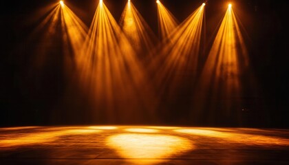 Wall Mural - dramatic spotlight with soft shadows, elegant stage setup, warm golden tones, intimate mood