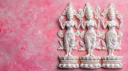 Elegant Goddess Statues on Pink Textured Background