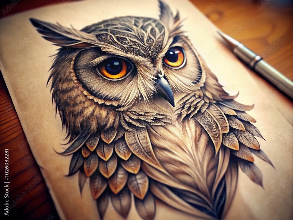 Realistic Owl Tattoo Drawing with Intricate Details and Beautiful ...