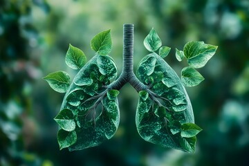 The silhouette of the lungs against the background of a mountain landscape. Trees are the lungs of the planet. Air purification. Mountains. Ecological