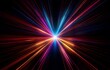 © joeycheung - Abstract, radial, colorful lines converge at a bright point in the center against a black background.