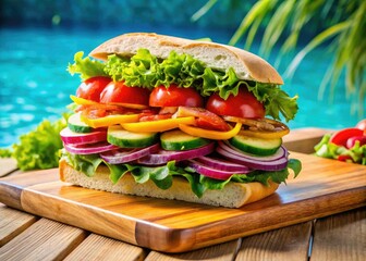 Enjoy a vibrant sandwich by the pool, featuring fresh ingredients, perfect for summer gatherings and outdoor dining to create lingering memories and appetizing moments.