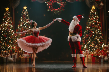 dancer and ballet dancer on the stage performing a christmas play