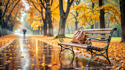 Wall Mural - autumn, park, bag, bench