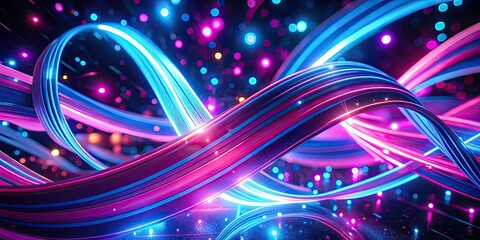 Immerse in a dynamic 3D animation of chaotic blue and pink neon ribbons flying toward the camera in slow motion, generating a visually striking experience.