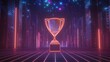 © Chanita - A glowing holographic trophy in a futuristic cityscape, skyscrapers shining with neon lights, digital grid roads, vibrant stars overhead - front view