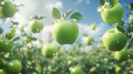 Wall Mural - Green Apples in Sunlit Orchard