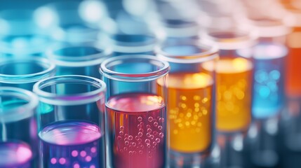 Wall Mural - colorful chemical solutions in test tubes close up