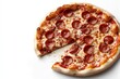 © Odin AI - A mouth-watering pepperoni pizza with melted cheese, perfectly golden crust, and a slice already taken, tempting the senses and appetites of food lovers everywhere.