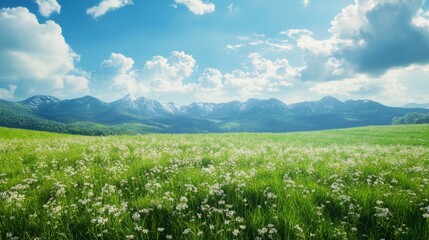 Wall Mural - Breathtaking Mountain Meadow with Wildflowers