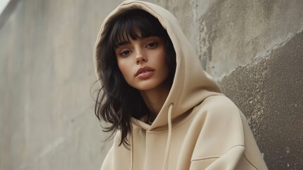 Poster - Fashion style featuring a beige hoodie as a statement piece