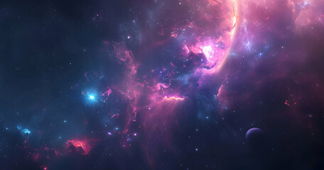 Wall Mural - a cosmic background featuring the ethereal photosphere of a nebula, stars, and galaxies, glowing wit