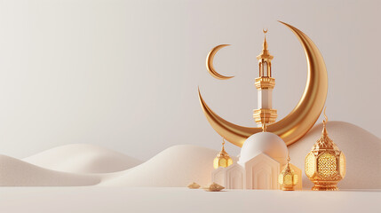 Islamic Ramadan Background banner decorated with lanterns moon eid white celebration