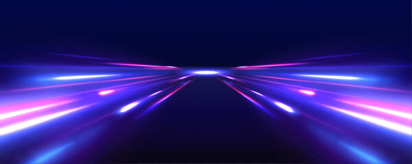 Poster - Luminous bright background. High speed effect motion blur night lights blue and red. Abstract neon light rays background.