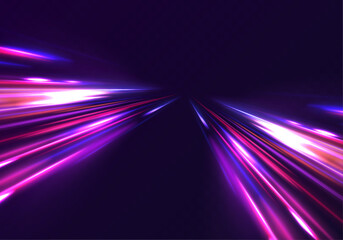 Fototapete - Luminous bright background. High speed effect motion blur night lights blue and red. Abstract neon light rays background.