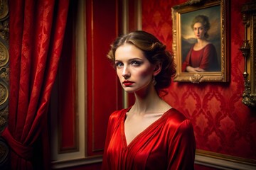 Poster - Woman in Red Room A Dramatic Portrait