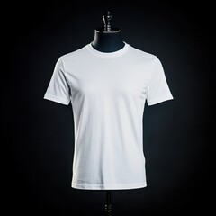 Sticker - White T-Shirt on Mannequin with Dark Background.
