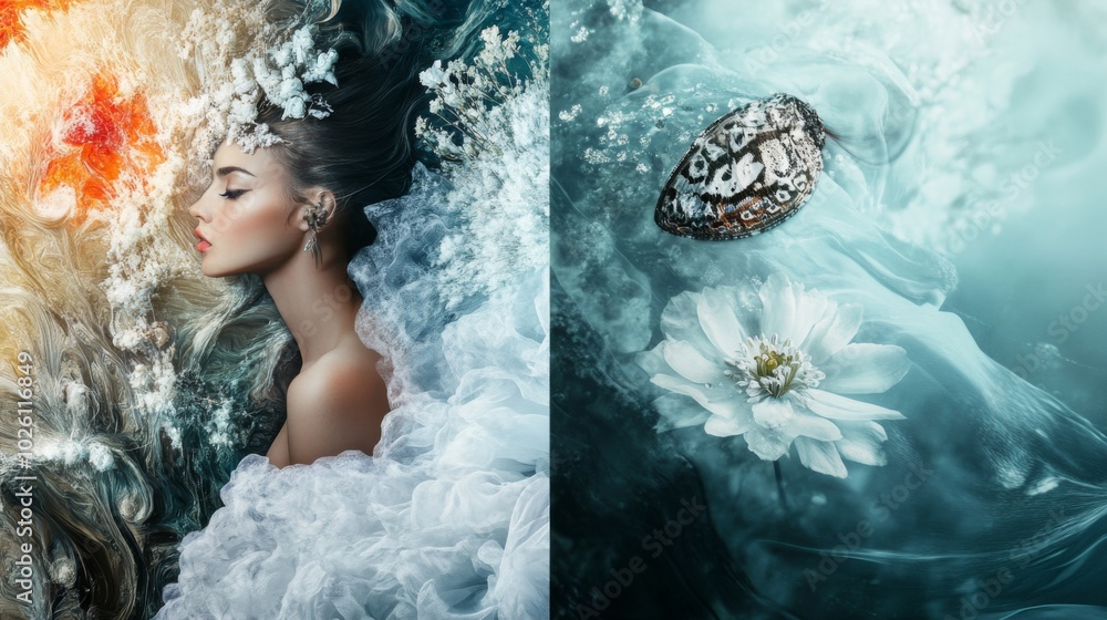 Combine the elements of the two images into one cohesive design Stock ...
